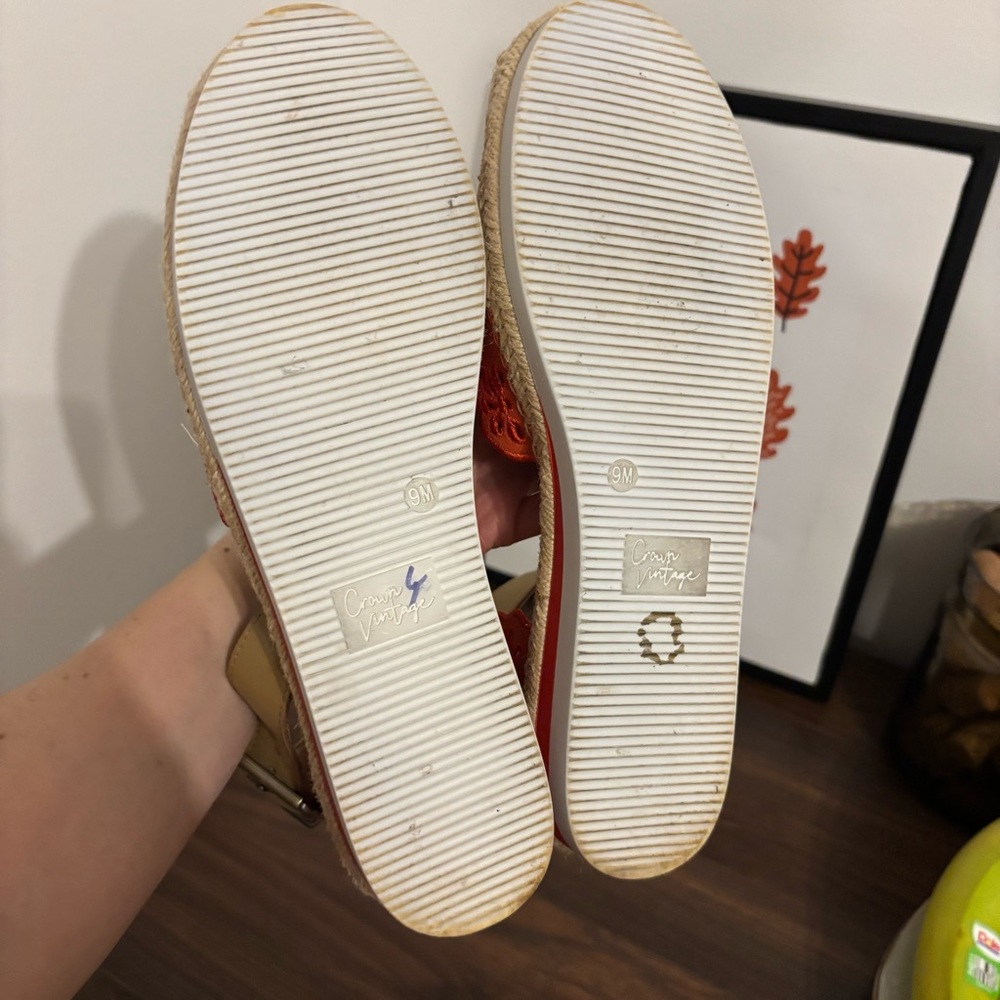 Crown Vintage Brixie Red Orange Espadrille Wedge Sandals with Ankle Strap - Picture 8 of 11